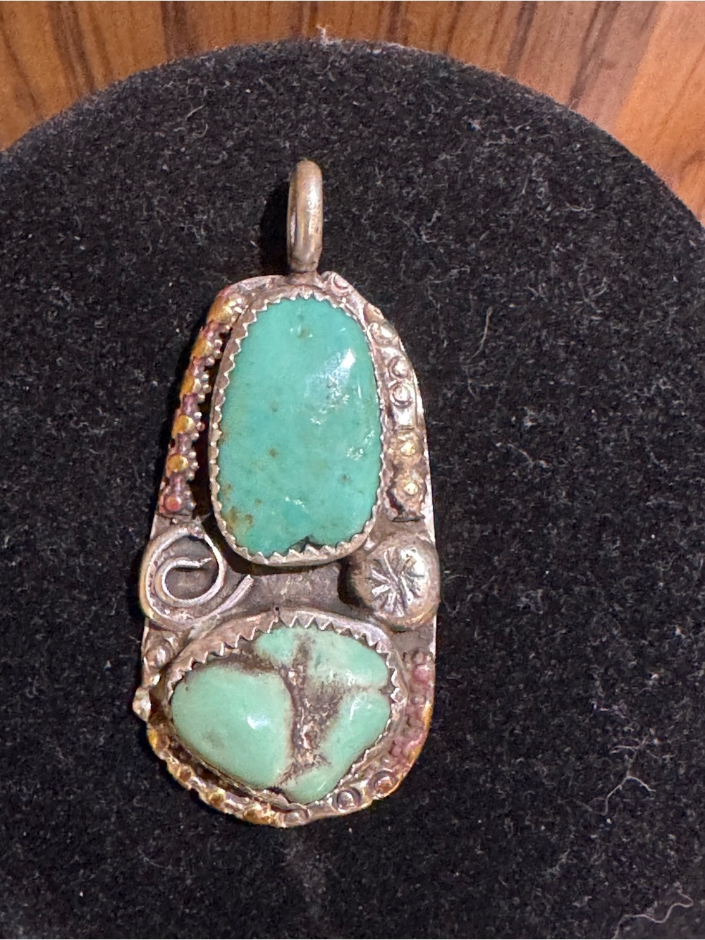Vintage Southwestern Sterling Silver Double Stone Turquoise Pendant